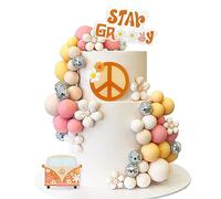 48 PCS Boho Groovy Baby Cake Topper Mini Balls Acrylic Disco Ball Retro Hippie Daisy Flower Star Groovy Cake Topper For Bohemian Party Supplies