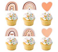 48 Pcs Boho Rainbow Party Cupcake Toppers Rainbow Love Baby Shower Decorations DIY Cake Insert Topper for Party Favors Boho Birthday Cake Decoration Supplies