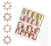 48 Pcs Candy Cane Full Covers Stick on Nails Glittering False Short Square Press on Artificial