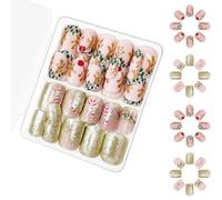 48 Pcs Candy Cane Full Covers Stick On Nails Glittering False Short Square Press On Artificial