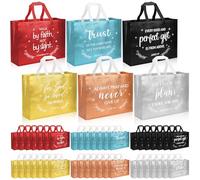 48 Pcs Christian Gift Bags Bulk with Handle 40 x 12 x 35.5 cm Religious Large Reusable Non Woven Bags Bible Verse Baptism Tote Church Welcome Visitors Gift for Sunday School Family Women (Multicolor)