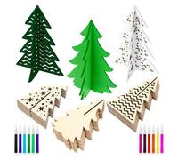 48 Pcs Christmas Craft Set 36 Wood Tree Crafts 3D Christmas Tree Cutouts with 12 Colored Markers Wooden Unfinished Slices to Paint for Xmas Winter DIY Handmade Tiered Tray Decor