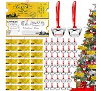 48 Pcs Christmas Polar Express Golden Tickets and Believe Bells Ornaments Bulk, North Pole Train Tickets Polar Express Bell Christmas Decorations Believe Hanging Holiday Party Gifts Favors
