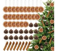 48 Pcs Christmas Tree Decorations Natural Pine Cones Rustic Ornaments Bulk Dried Orange Slices Cinnamon Sticks Framhouse Christmas Hanging Ornament for Christmas Tree DIY Home Wedding Decor