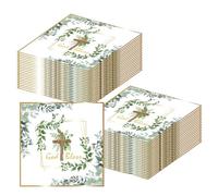 48 Pcs Cross First Communion Napkins, First Holy Communion Decorations Cross God Bless Party Tableware Decoration for Christening Celebration Baby Shower