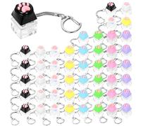 48 Pcs Cute Keyboard Keychain, Stress Relief Fidget Keyring Toy, Silicone Cat Paw Fidget Toy Keychain, Keyboard Clicker Toys, for Adult Office Party Present to Pass the Time Colorful