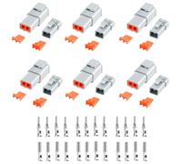48 PCS Deutsch DTP Connector Kit 2 Pin Automotive Waterproof Connectors 6 sets with Size 12 Stamped Contacts Gauge 14-12 AWG Wire Size,25A
