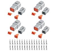 48 PCS Deutsch DTP Connector Kit 4 Pin Automotive Waterproof Connectors 4 sets with Size 12 Stamped Contacts Gauge 14-12 AWG Wire Size,25A