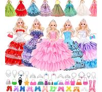 48 Pcs Doll Clothes Outfit for Barbie Doll, 11.5 Inch Doll Accessories Collection with 6 Princess Dresses+20 Shoes+10 Bags+6 Necklaces+6 Crowns (Random Style) for Barbie Loving Girls Birthday Gifts