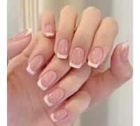 48 Pcs Elegant Touch French False Nails with Pink White Tip Short Square Designs, Full Cover Press On Stick On Nails for Women Girls Nail Art