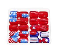 48 Pcs Full Covers Stick On Nails Short Square False Five-Pointed Star Press On 4th Of July Artificial