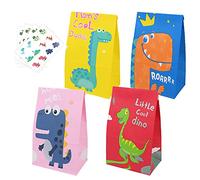 48 Pcs Gift Bags, Halloween Sweets Party Bags Candy Paper Bags, Kids Sweet Bags with Dinosaur Stickers for Halloween, Christmas, Birthday, Celebrations - Kids' Party Favours