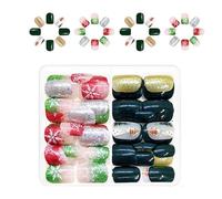 48 Pcs Glittering False Nails Short Square Full Covers Stick On Christmas Press On Manicures Supplies