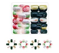 48 Pcs Glittering Full Covers False Nails Christmas Press On Green Artificial With Christmas Tree Designs