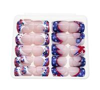 48 Pcs Glittering Full Covers Stick On Nails Short False French Tip Press On 4th Of July Artificial