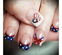 48 Pcs Glittering Full Covers Stick On Nails Short False Nails French Tip Press On Nails 4th Of July Artificial Nails