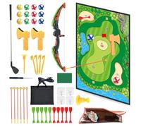 48 Pcs Golf Game Chipping Mat Set, 3 in 1 Sticky Double Sided Hitting Mat for Adults, Archery Sets & Axe Throwing Game, Portable Golf Practice Training Games for Family Backyard Indoor Outdoor Battle