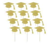 48 Pcs Graduation Cap Cupcake Toppers Glitter Grad Hat Cake Toppers Black Graduation Party Cupcake Picks Dessert Topper Food Decorative Toothpicks Bachelor Hat Cake Decorations Golden