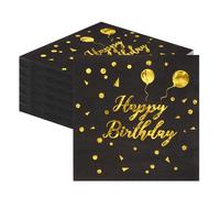 48 Pcs Happy Birthday Napkins - Black Napkins Disposable Party, Serviettes for Table Decorations, Cocktail Supplies, 33X33cm