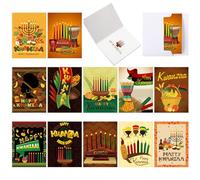 48 Pcs Happy Kwanzaa Greeting Card African American Annual Celebration Card with White Envelopes for Family Celebration Kwanzaa Gift, 7 x 4.7 Inches, 12 Styles