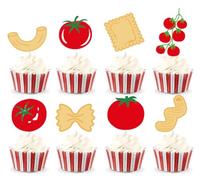 48 Pcs Italian Pasta Tomato cupcake toppers Italian Themed Party Decor