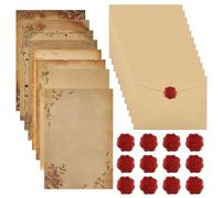 48 Pcs Letter Writing Paper and Envelopes Set, Vintage Letter Writing Set, 16 Sheets Retro Floral Letter Paper with 16 Envelopes & 16 Wax Seal Stickers for Love Letters, Birthdays, Christmas