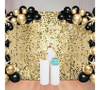 48 Pcs Light Gold Shimmer Wall Backdrop Panels for Birthday Decorations, 8x6 FT Dynamic Square Sequin Backdrop for Engagement Wedding Disco Prom Baby Shower Graduation Party Decor Supplies