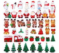 48 Pcs Miniature Christmas Figurines - Desktop Decor, Resin Ornaments, Santa Claus, Snowman, Elk, Tree, Bell, Red Hat Socks