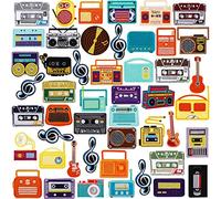 48 Pcs Music Style Patches Stickers Music Theme Iron on Patches Tape Radio Guitar Headphone Note Embroidery Vintage Patches Sew on Applique Patches for Clothes Hats Backpack Clothes DIY Accessory