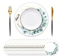 48 PCS Paper Placemats, Disposable Round Table Mats Greenery Eucalyptus Leaves Design Tableware Decoration for Birthday, Banquet, Wedding, Baby Shower Party, Home Dining