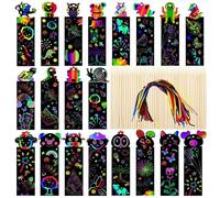 48 PCS Party Bag Fillers for Kids,Scratch Art for Kids,AnimalCraft DIY Scratch Art for Children,Scratch Art Party Bag, Magic Rainbow Bookmarks with 24 PCS Wooden Stylus and 48 PCS Ribbons