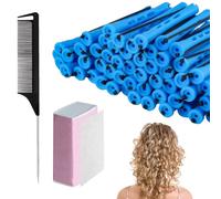 48 Pcs Perm Rods for Short Hair, Perming Kit, 0.35 Inch Perm Rollers with 100 Pcs Perm Papers 1 Rat Tail Comb, Home Perm Kit for Women for Natural Hair Long Short (0.2 Inch, Blue)