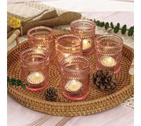 48 Pcs Pink Glass Votive Candle Holders, Tealight Candle Holders for Table Centerpieces, Vintage Candle Holder Bulk, Boho Wedding, Home, Bridal Shower, Birthday Party Table Decor (Pink)