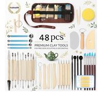 48 Pcs Polymer Clay Tools Sculpting, Air Dry Ceramic Pottery Modeling Sculpture Modelling Carving Tool Kit, DIY Art Crafts Accessories with Storage Bag