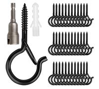 48 PCS Q-Hanger Hooks, Screw Hooks for Outdoor String Lights, Safety Buckle Design Cup Eye Hook for Hanging Christmas Lights, Plants, Wind Chimes, Mounted on Wall Ceiling, Include 1 Wing Nut Driver