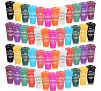 48 Pcs Reusable Thank You Coffee Cups, 470 ml Plastic Appreciation Mugs Gifts Bulk, Inspirational Travel Cups with Lids for Employee Staff Teacher Coworker Nurses Mother's Day Favours (12 Colors)