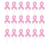 48 Pcs Ribbon Breast Cancer Awareness Cupcake Toppers Glitter Pink Ribbon Bow Cupcake Picks Dessert Decorating Topper Breast Cancer Party Cake Decorations Supplies
