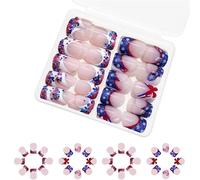 48 Pcs Short Press On Nails 4th Of July Acrylic Glittering Full Covers Stick On French Tip False