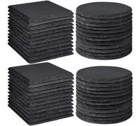 48 PCS Slate Coasters Bulk, MAPRIAL Laser Engraving Blanks Material for Engraver, 4 Inch 24 PCS Natural Square, 24 PCS Round Black Stone Coasters for Drinks, Gifts, Wedding Party, Decor, Christmas