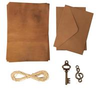 48 Pcs Vintage Writing Paper and Envelopes Set, Kraft Paper Letter Writing Set with 8 Envelopes, 16 A5 Letter Paper, 8 Metal Charms, 8 Jute Twine, 8 Stickers for Love Letters, Weddings, Birthdays