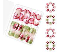 48 Pcs White Snowflake False Nails Short Square Full Covers Stick on Christmas Press on Manicures Supplies Snowflake Full Covers Stick on Christmas False Short Press on