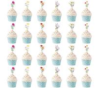 48 PCS Wildflower Party Cupcake Toppers Wildflower Cupcake Toppers Birthday Party Decorations Floral Flower Baby in Bloom Shower Decorations for Girls Women Garden Floral Fairy Partys Decor