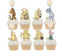 48 PCS Winnie Cupcake Toppers Classic Pooh Baby Shower Cupcake Topper Cute Winnie Birthday Party Decorations Baby Shower Favor