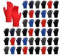 48 Pcs Winter Gloves Bulk Knit Winter Gloves for Women Men Cold Weather Gloves for Homeless Stretchy Cloth Gloves Warm, Black, Gray, Red, Navy Blue, Royal Blue, 21 cm