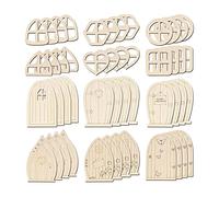 48 Pcs Wooden Fairy Door Window DIY Garden Door Window for Birthday Painting Rural Type 8x5 cm