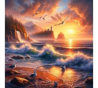 48 Piece Jigsaw Puzzles for Adults Sunset Waves Seagulls, Educational Games, Impossible Hard Difficult Challenging, Relaxation Jigsaw Puzzles for Adults 48 Pieces 7.9x7.9 inch