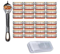 48-Piece Men's Razor Blade Replacement Set with Free Handle, Long Handle Double Edge Razor Ultra Sharp Stainless Steel Blades for Smooth Shaving for Face/Head/Body (32PCS)