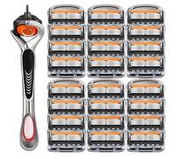 48-Piece Men's Razor Blade Replacement Set with Handle - Ultra Sharp Stainless Steel Blades for Smooth Shaving, Works with Standard Razor Handles, Bulk Disposable Blades Face Head Body Shaving(24PCS)