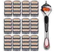 48-Piece Men's Razor Blade Replacement Set with Handle - Ultra Sharp Stainless Steel Blades for Smooth Shaving, Works with Standard Razor Handles, Bulk Disposable Blades Face Head Body Shaving(48PCS)