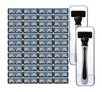 48-Piece Men's/Women Razor Blade Replacement Set with Free Handle - Ultra Sharp Stainless Steel 6-Layer Blades for Smooth Shaving Face Body, Portable Travel Manual Shaver (48PC)
